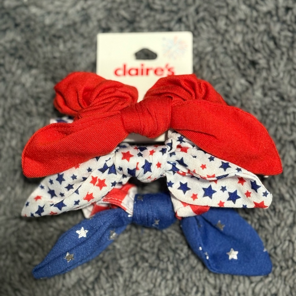 NWT red white and blue set of 3 bow hair ties.